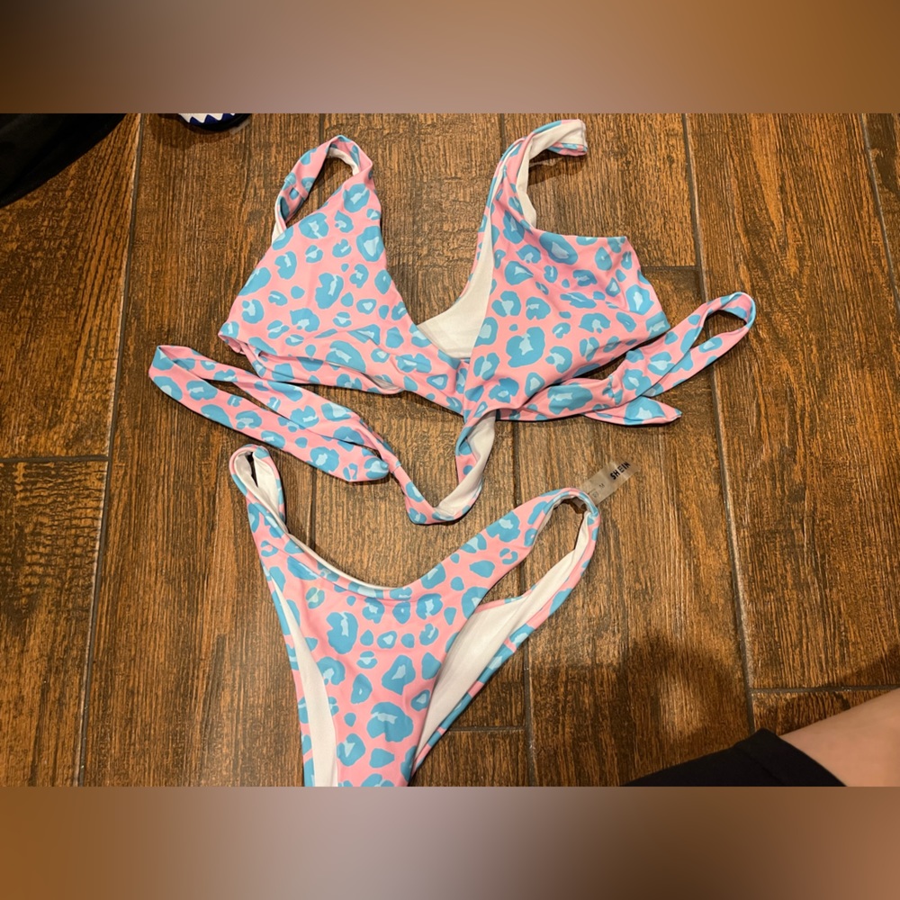 Pink blue cheetah bikini